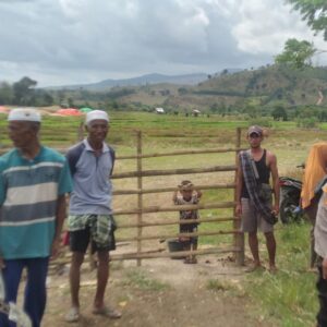 BHABINKAMTIBMAS DESA TANJU SAMBANG PETANI PADI, AJAK WARGA SISIHKAN HASIL PANEN UNTUK MUSIM TANAM BERIKUTNYA