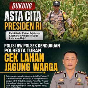 Dukung Asta Cita Presiden RI, Polisi RW Polsek Kenduruan Polresta Tuban Cek Lahan Jagung Warga