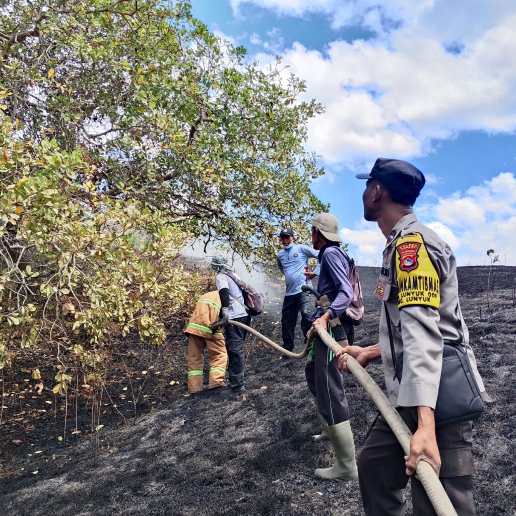 Sigap Padamkan Karhutla di Kilometer 84 Lunyuk, Polsek Bersama Damkar dan Warga Selamatkan Lahan Tanam Warga