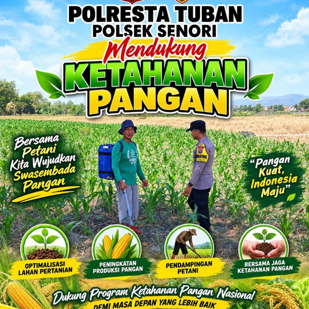 Dukung Ketahanan Pangan Bhabinkamtibmas Polsek Senori Polresta Tuban Bantu Pemupukan Tanaman Jagung Milik Petani Desa Wanglukulon