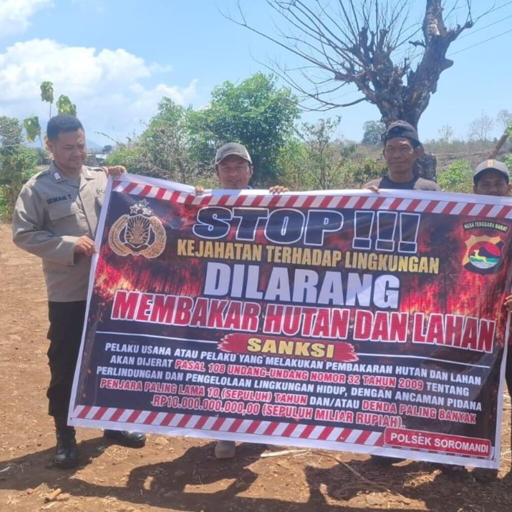Menjaga kelestarian hutan dan lingkungan, secara rutin Polsek Soromandi menggelar Sosialisasi encegahan dan larangan karhutla