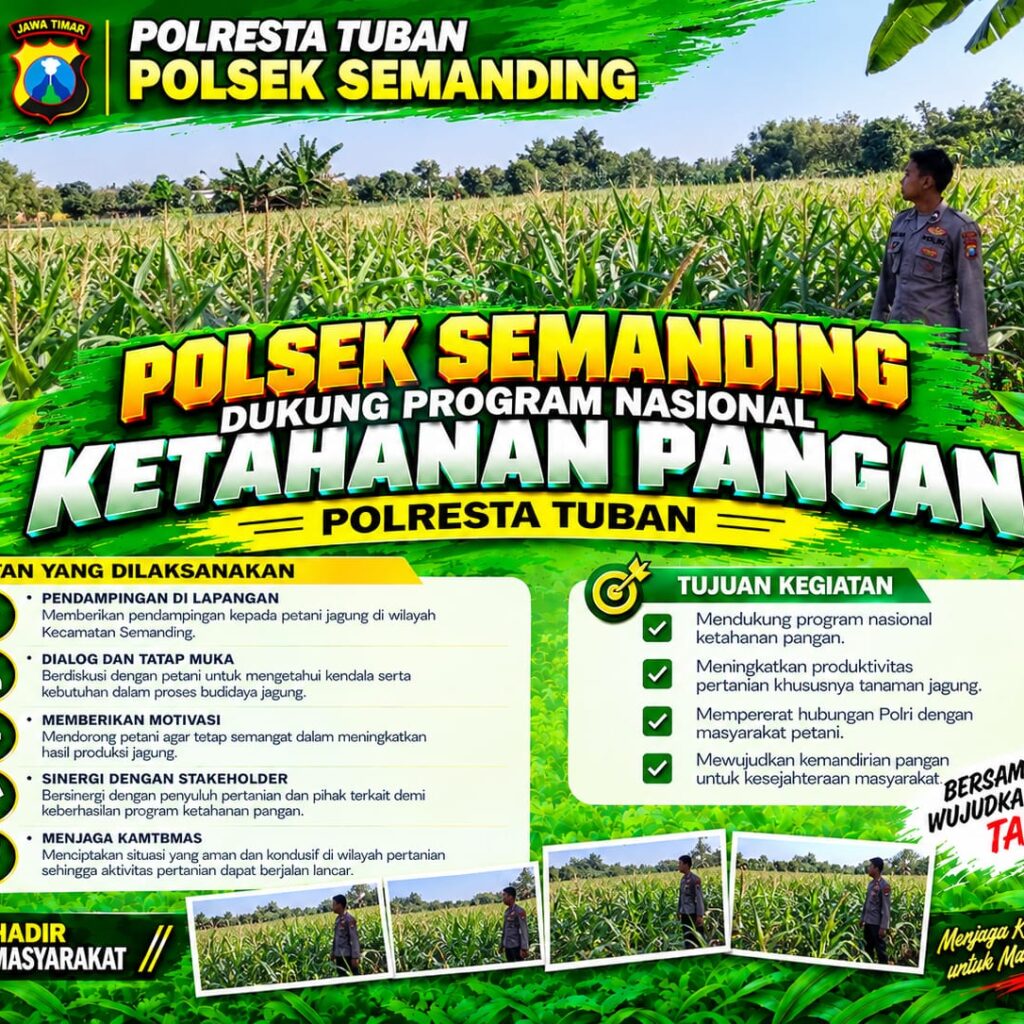 Polri Dukung Astacita, Polsek Semanding Polresta Tuban Turun Cek Tanaman jagung milik Warga di Desa Kowang